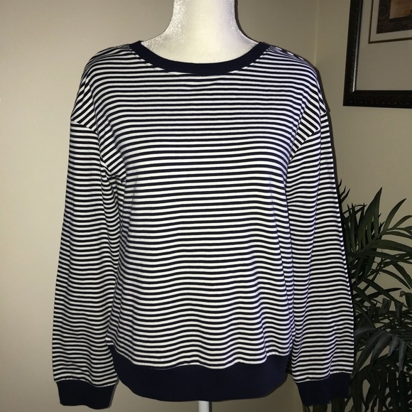 Halogen Navy Stripe Lace Up Back Long Sleeve Top M - Picture 2 of 6